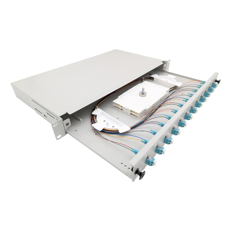 LWL Spleißbox Basic 19" 1HE ausziehbar - 12x LC Duplex UPC OM3
