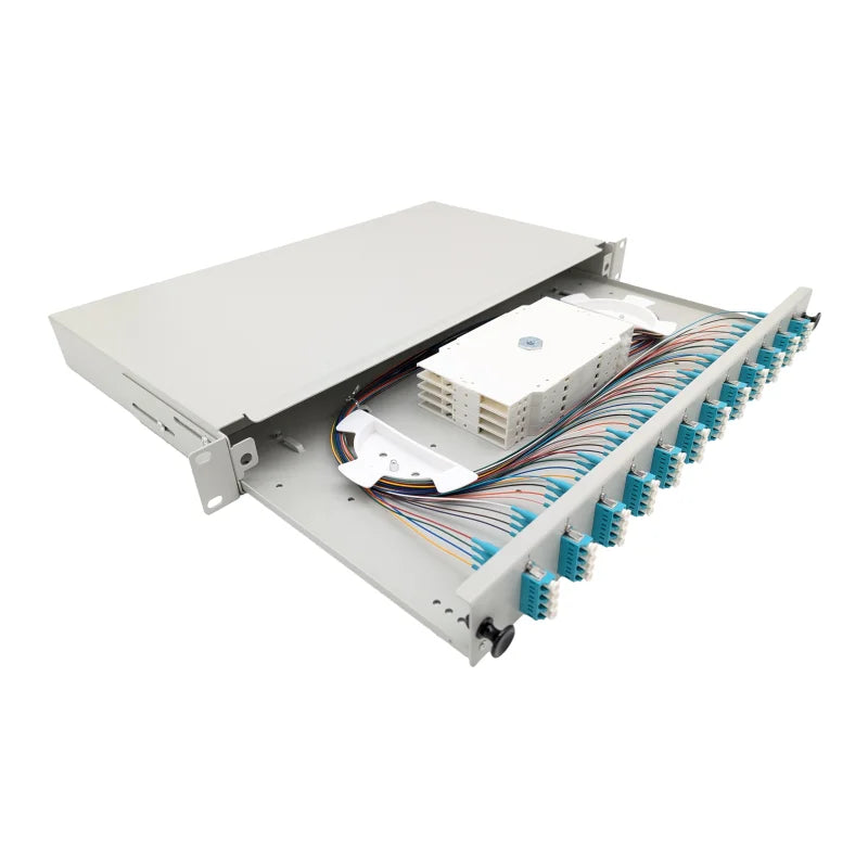 LWL Spleißbox Basic 19" 1HE ausziehbar - 12x LC Quad UPC OM3