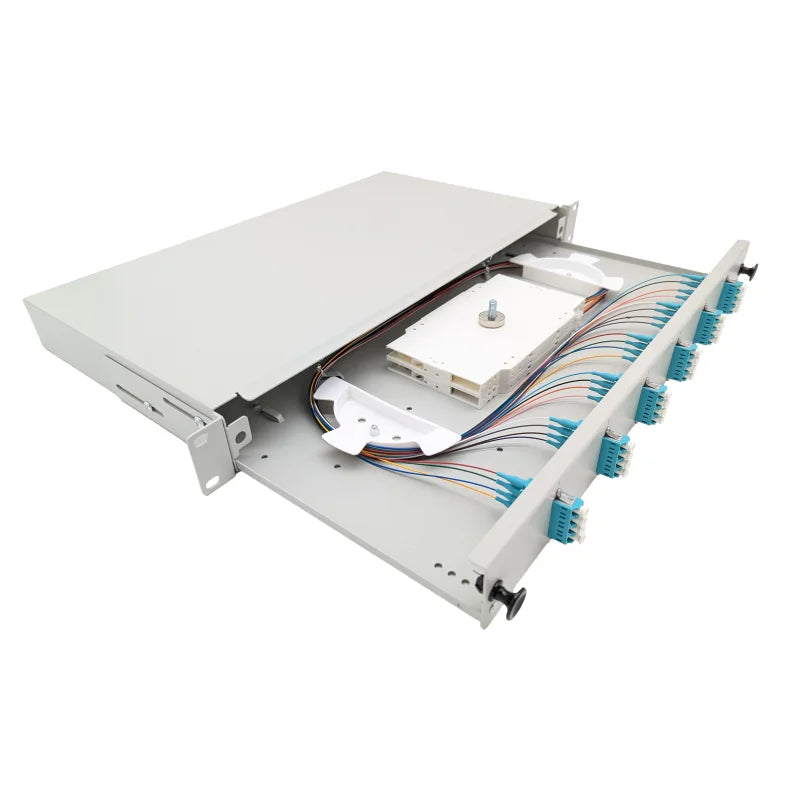 LWL Spleißbox Basic 19" 1HE ausziehbar - 6x LC Quad UPC OM3