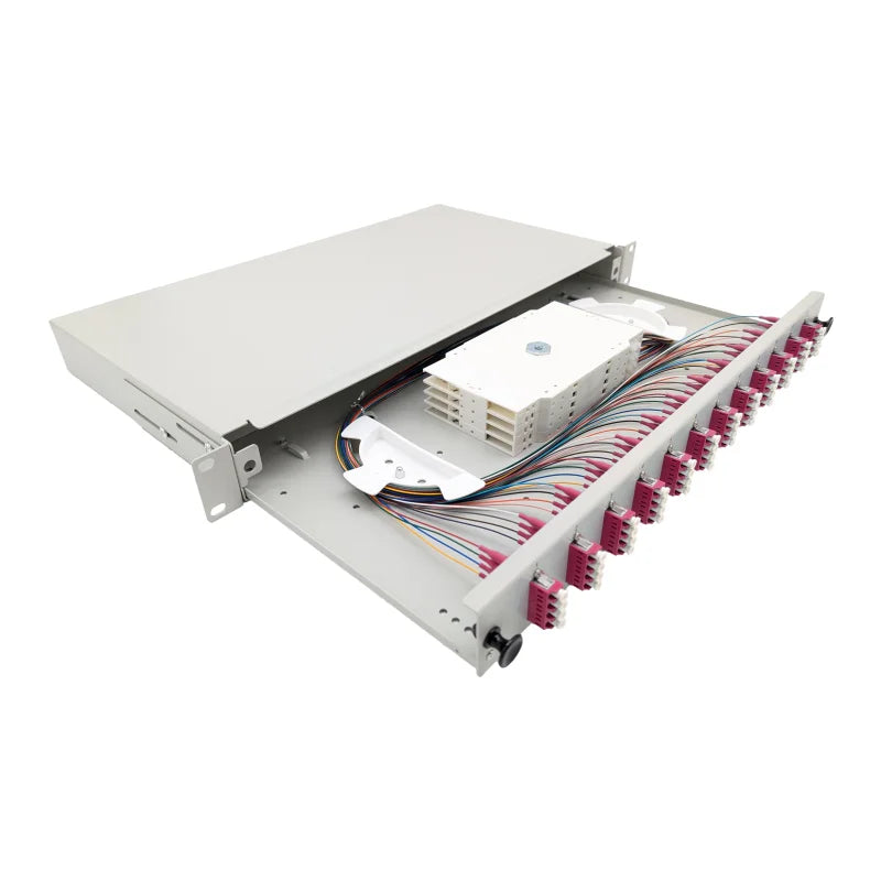 LWL Spleißbox Basic 19" 1HE ausziehbar - 12x LC Quad UPC OM4