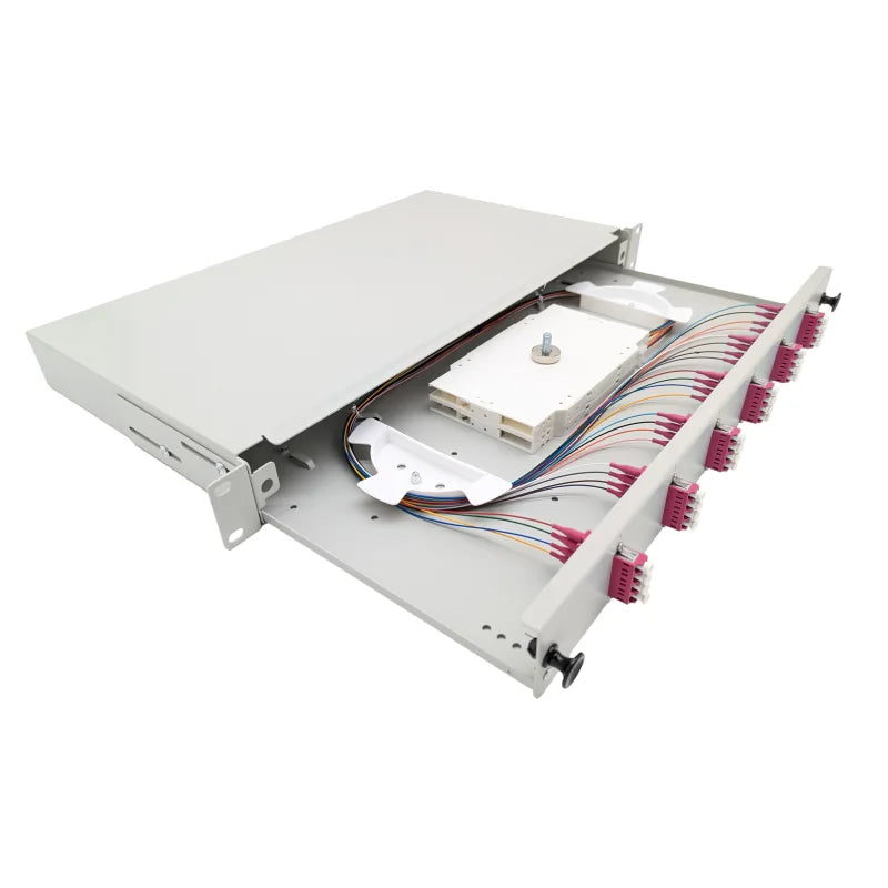 LWL Spleißbox Basic 19" 1HE ausziehbar - 6x LC Quad UPC OM4
