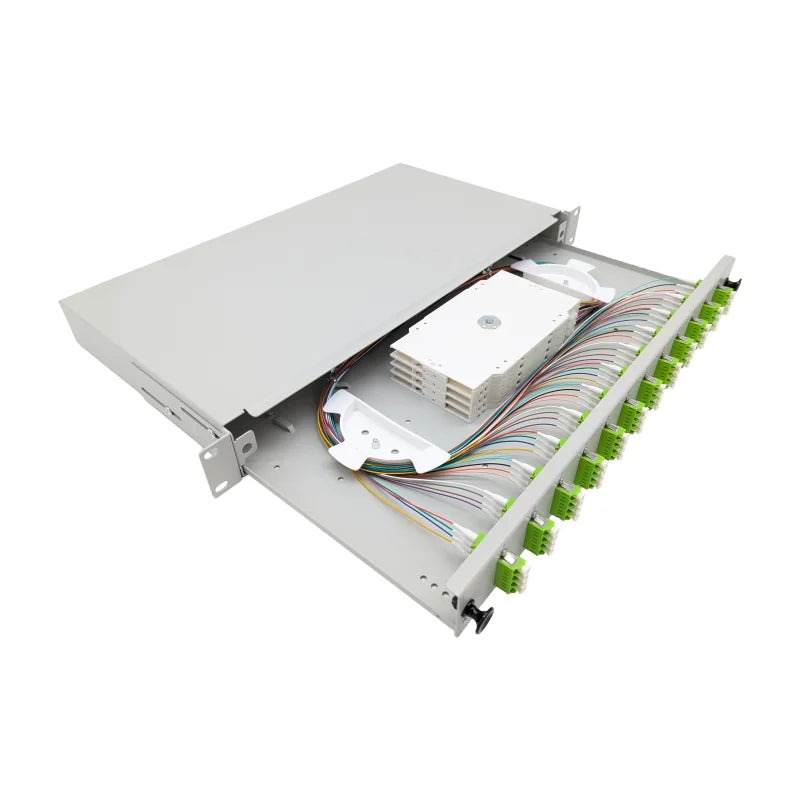 LWL Spleißbox Basic 19" 1HE ausziehbar - 12x LC Quad UPC OM5