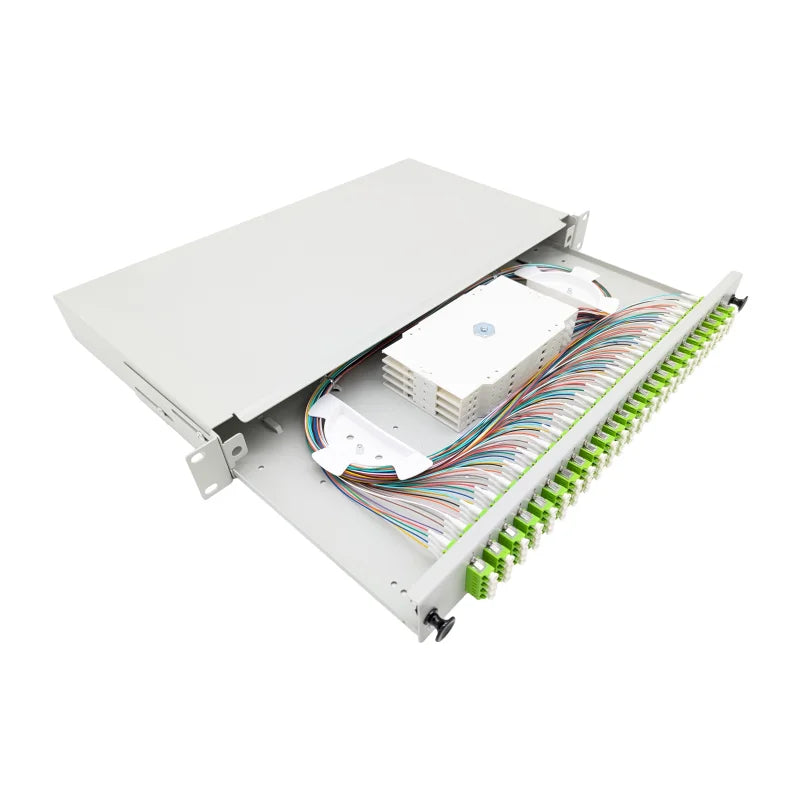 LWL Spleißbox Basic 19" 1HE ausziehbar - 24x LC Quad UPC OM5