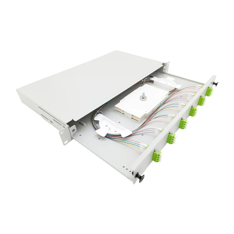LWL Spleißbox Basic 19" 1HE ausziehbar - 6x LC Quad UPC OM5